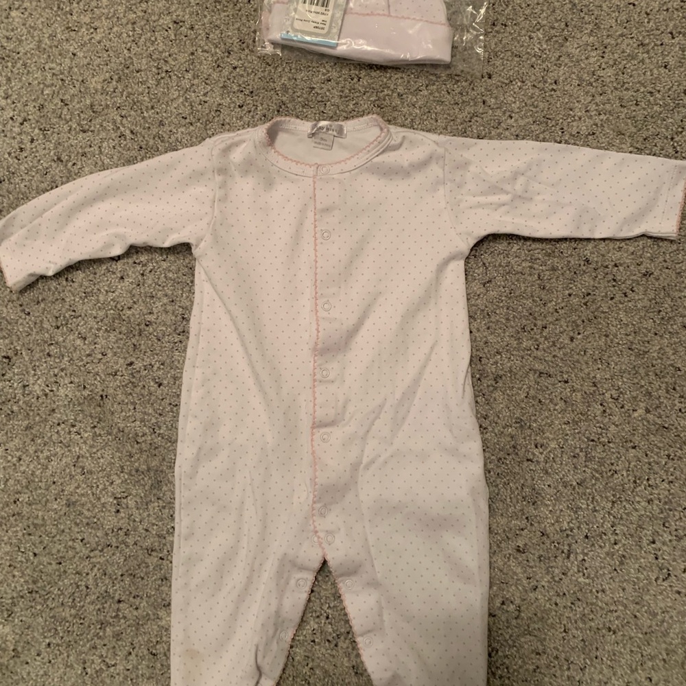 Kissy Kissy White Baby Onesie with Pink Dots and matching hat